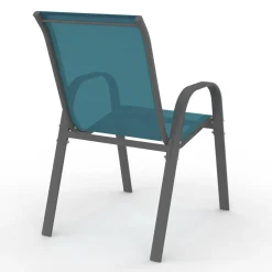 4 chaises de jardin en métal et textilène bleu canard*IDMarket Discount