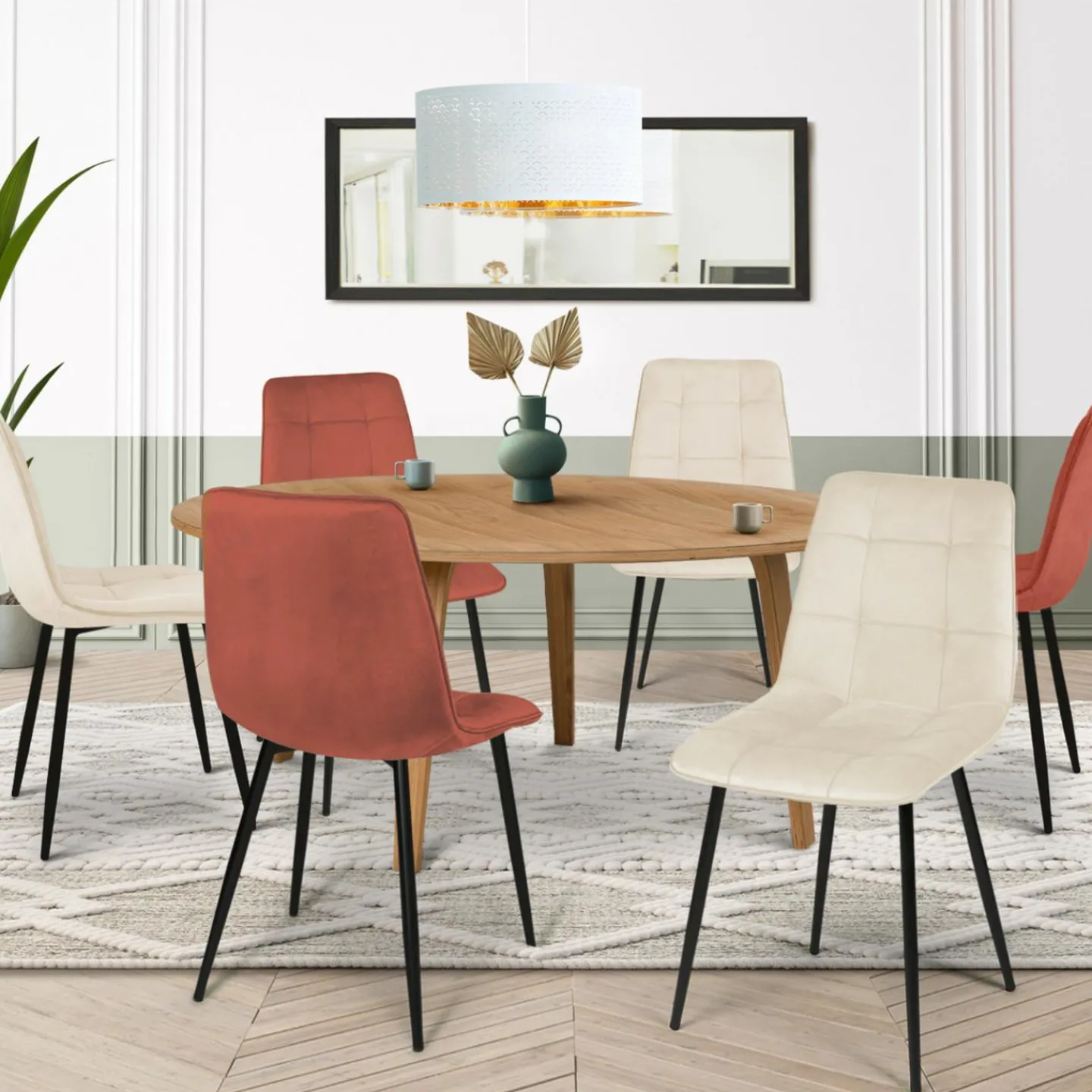6 Chaises en velours mix color terracotta et beige*IDMarket Online