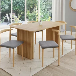 6 chaises imitation bois et tissu gris clair*IDMarket Online