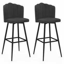 2 tabourets coquillages en velours gris anthracite*IDMarket Online