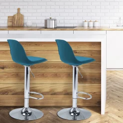 2 tabourets de bar design bleu canard*IDMarket New
