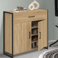 Armoire à chaussures 12 paires 2 portes et 1 tiroir design industriel*IDMarket Sale