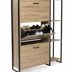 Armoire à chaussures bois imitation hêtre et métal noir*IDMarket New