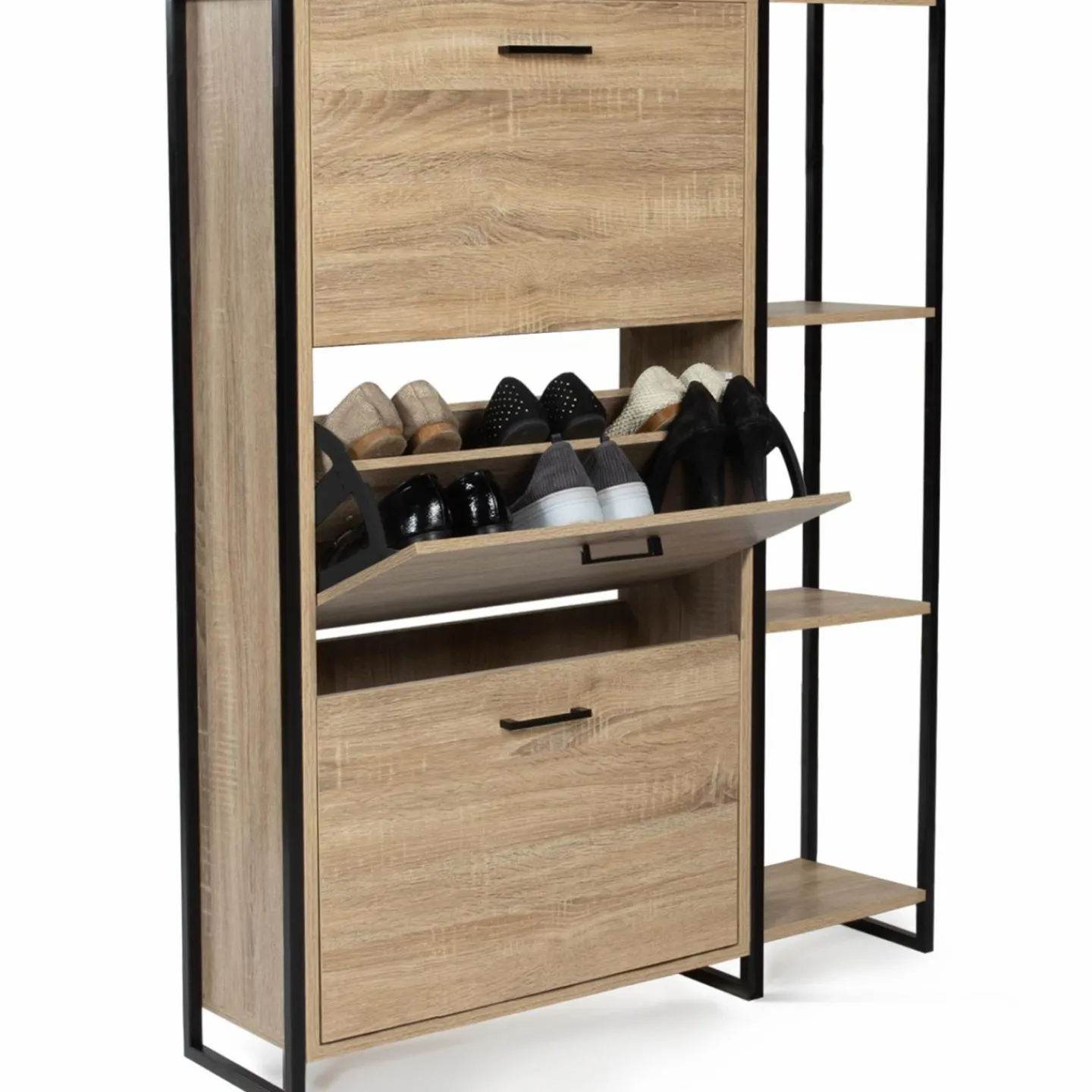 Armoire à chaussures bois imitation hêtre et métal noir*IDMarket New