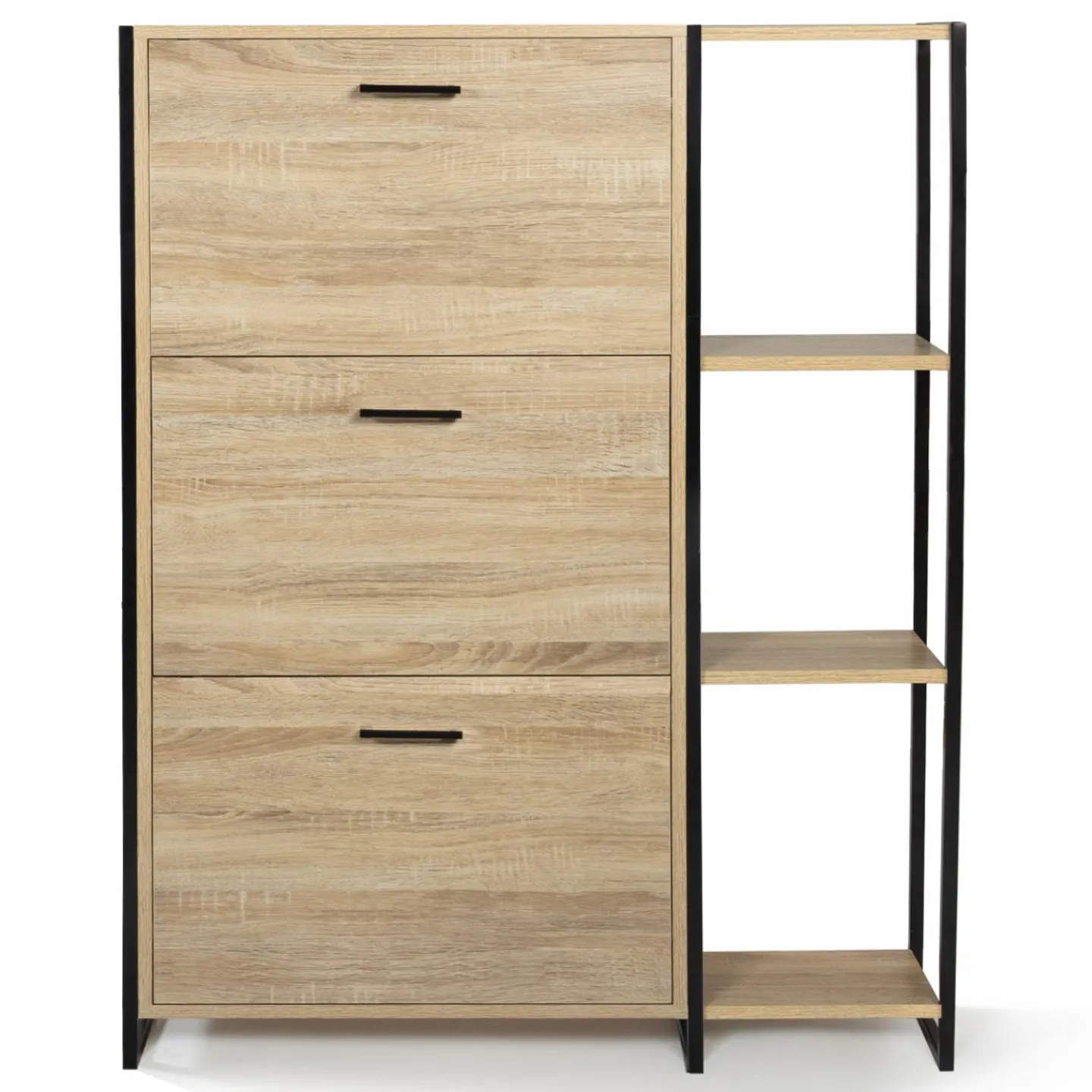 Armoire à chaussures bois imitation hêtre et métal noir*IDMarket New
