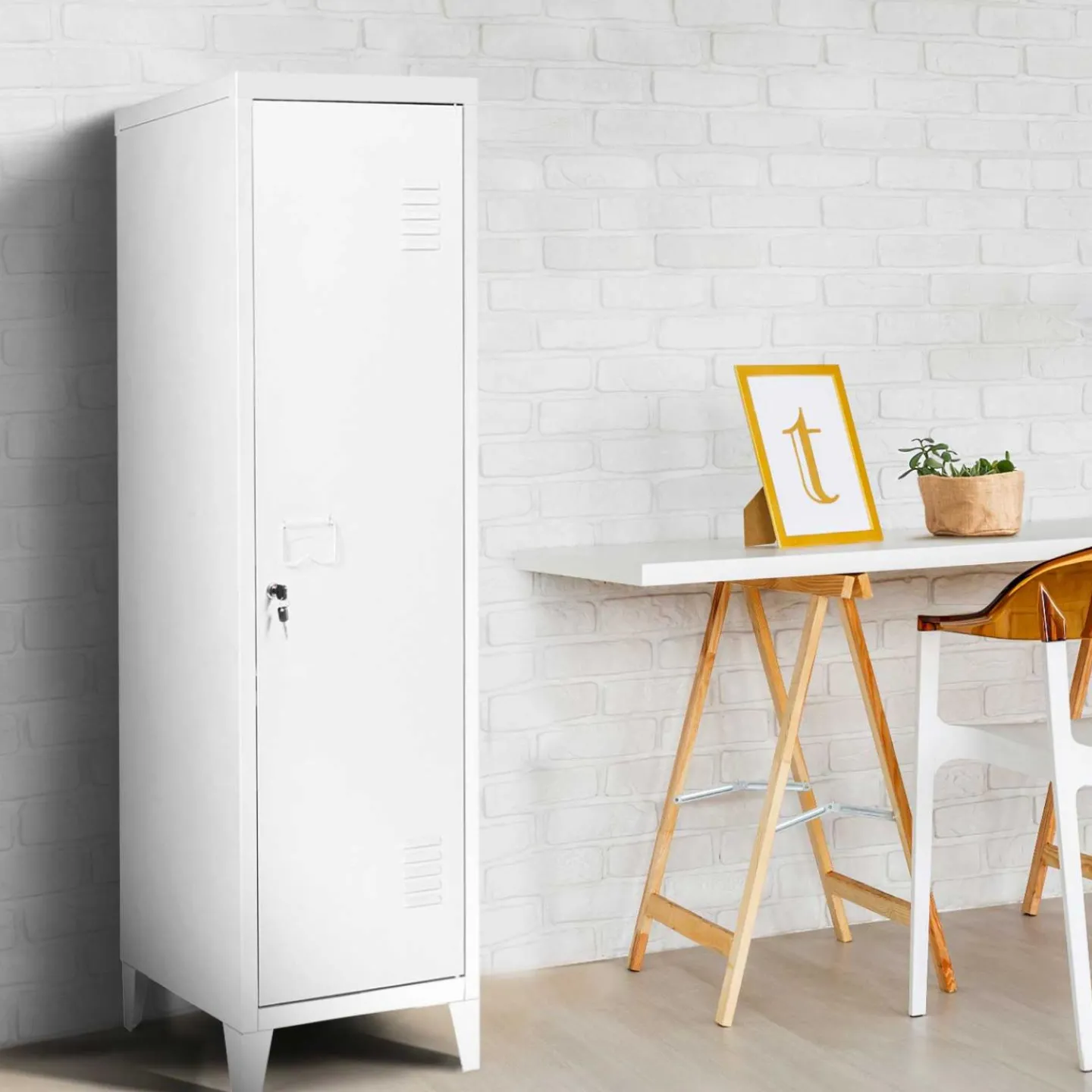Armoire vestiaire porte métal blanche industrielle*IDMarket Hot