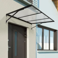 Auvent de porte moderne verrière noire 90 x 140 cm*IDMarket Clearance
