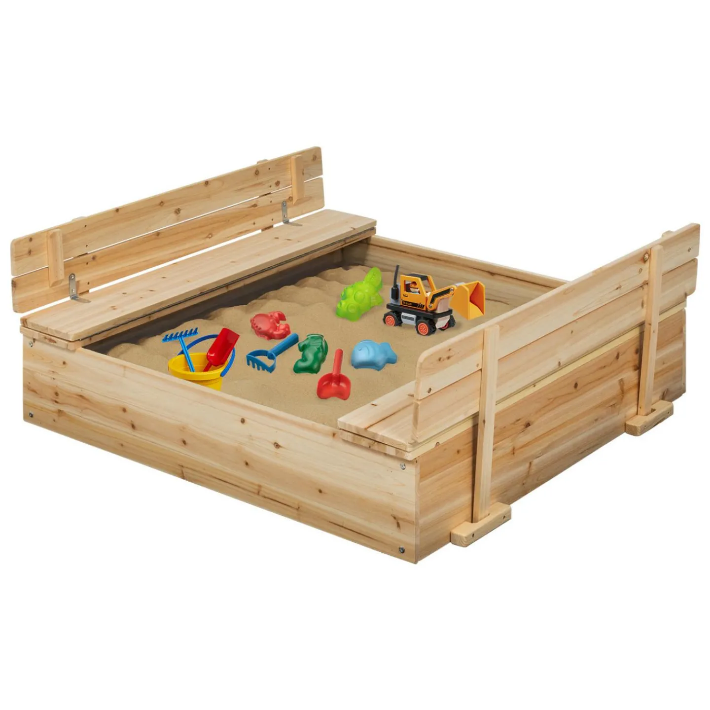 Bac à sable bois refermable avec couvercle et 2 bancs intégrés*IDMarket Best