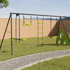 Balançoire 4 portiques pour jardin avec panier de basket et but de foot*IDMarket New
