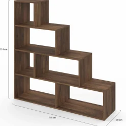 Bibliothèque escalier bois effet noyer 6 cases*IDMarket New