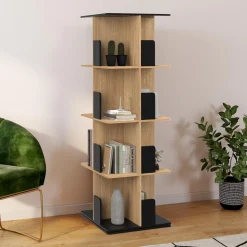 Bibliothèque rotative 4 niveaux noir et effet bois*IDMarket Sale