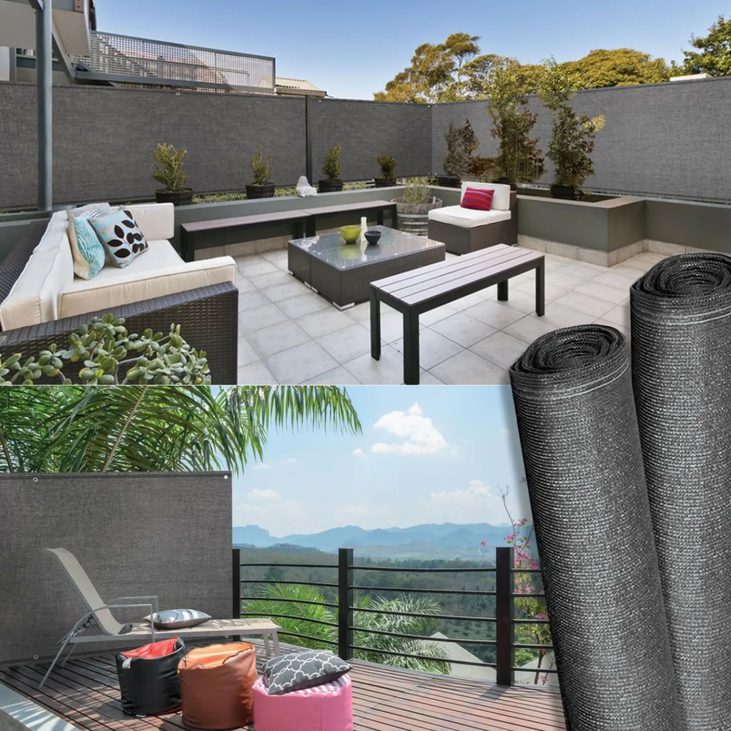 Brise vue gris 2 m x 10 m occultant 300 gr/m²*IDMarket