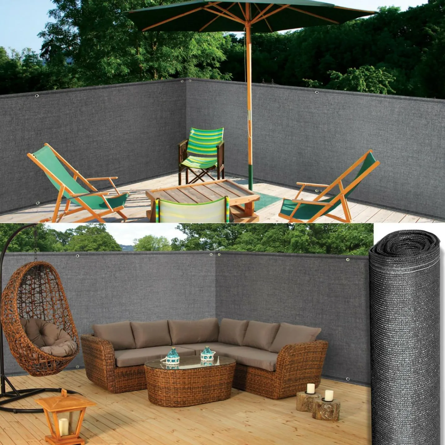 Brise vue gris 2 m x 10 m occultant 300 gr/m²*IDMarket