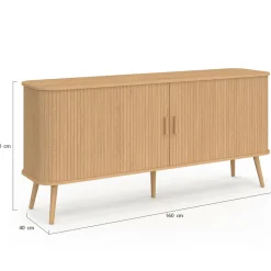 Buffet 160 cm 2 portes coulissantes lattes tasseau bois coloris chêne*IDMarket New