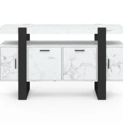 Buffet 140 cm 4 portes effet marbre blanc et noir*IDMarket Online