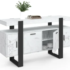 Buffet 140 cm 4 portes effet marbre blanc et noir*IDMarket Online