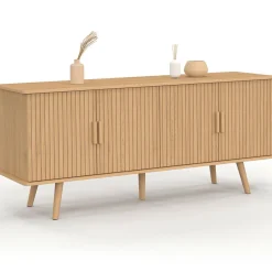 Buffet 140 cm 4 portes lattes tasseau bois coloris chêne design tendance*IDMarket Clearance