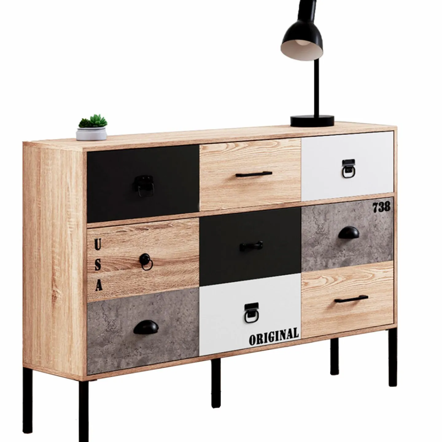 Buffet 3 portes 3 tiroirs design industriel dépareillé*IDMarket Hot