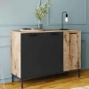 Buffet 3 portes industriel bois et métal noir*IDMarket Online