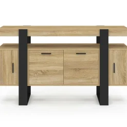 Buffet bas 140 cm bois imitation hêtre et noir 4 portes*IDMarket Hot