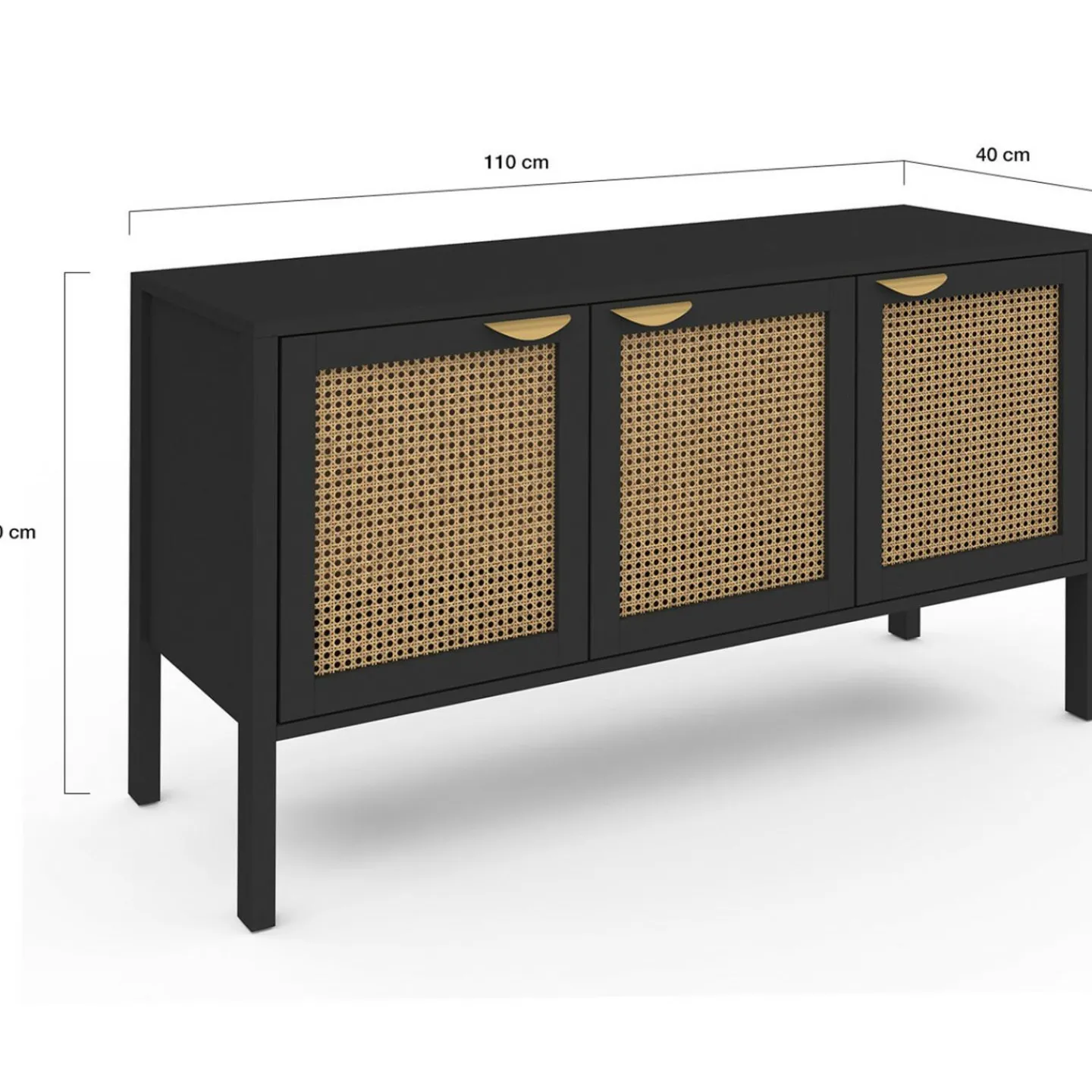 Buffet bas 3 portes bois noir et cannage 110 cm*IDMarket Best