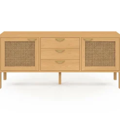 Buffet bas bois et cannage 140 cm avec 2 portes et 3 tiroirs*IDMarket Best