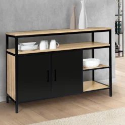 Buffet bas industriel 2 portes bois et métal noir 100 cm*IDMarket Online