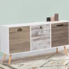 Buffet bas scandinave 3 portes blanc effet vieilli*IDMarket Online