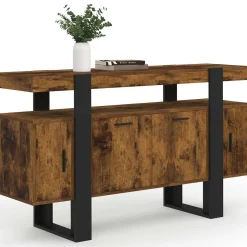 Buffet bois effet vieilli et noir 140 cm 4 portes*IDMarket Sale