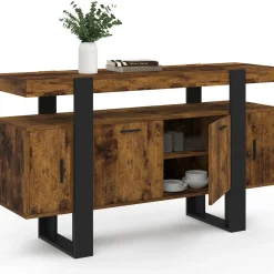 Buffet bois effet vieilli et noir 140 cm 4 portes*IDMarket Sale