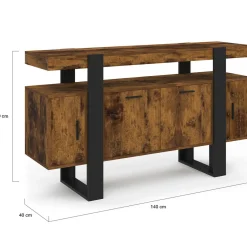 Buffet bois effet vieilli et noir 140 cm 4 portes*IDMarket Sale