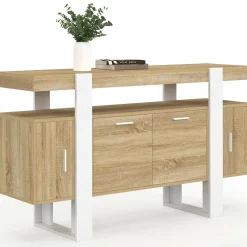 Buffet bois et blanc 4 portes 140 cm*IDMarket Best
