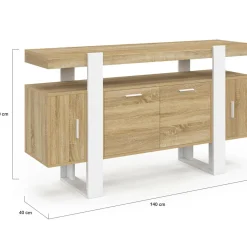 Buffet bois et blanc 4 portes 140 cm*IDMarket Best