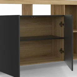 Buffet bois façon hêtre avec portes noires*IDMarket Clearance