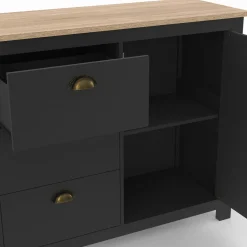 Buffet campagne 130 CM 2 portes 3 tirroirs bois et noir*IDMarket Sale