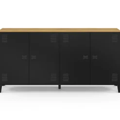 Buffet 160cm ESTER 4 portes en métal noir plateau bois design industriel*IDMarket Clearance