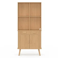 Buffet de cuisine 80 CM 2 portes + tiroir effet lattes tasseau de bois*IDMarket Outlet
