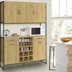 Buffet de cuisine 5 portes et range-bouteilles design industriel 120 cm*IDMarket Clearance