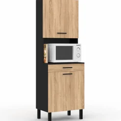Buffet de cuisine vaisselier noir et bois façon hêtre 60 cm*IDMarket New