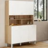 Buffet de cuisine vaisselier blanc et bois façon hêtre 120 cm*IDMarket Discount