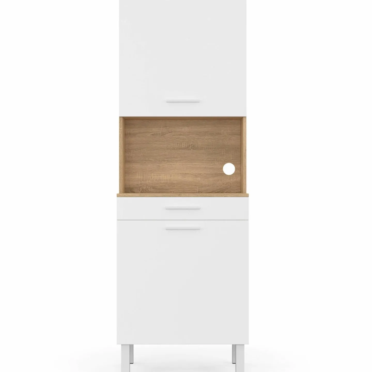 Buffet de cuisine vaisselier blanc et bois façon hêtre 60 cm*IDMarket New