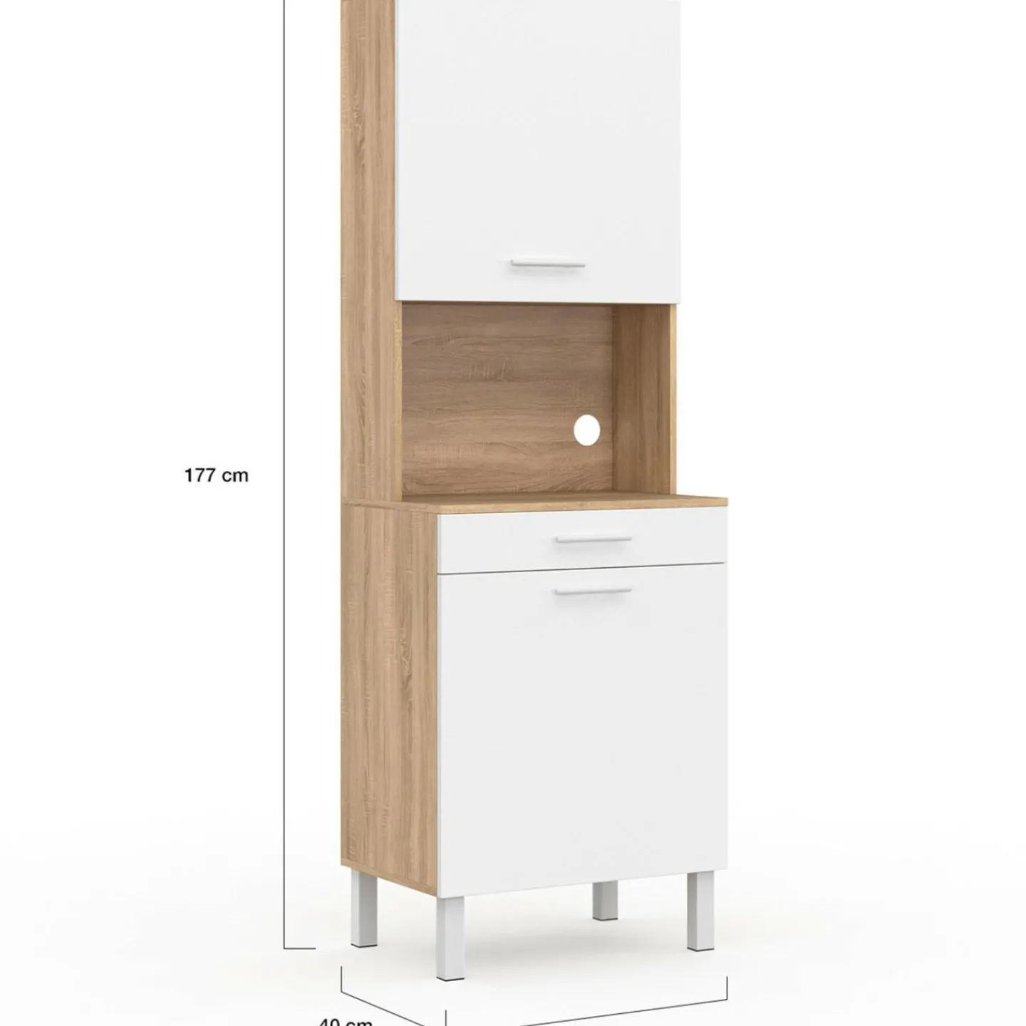 Buffet de cuisine vaisselier blanc et bois façon hêtre 60 cm*IDMarket New
