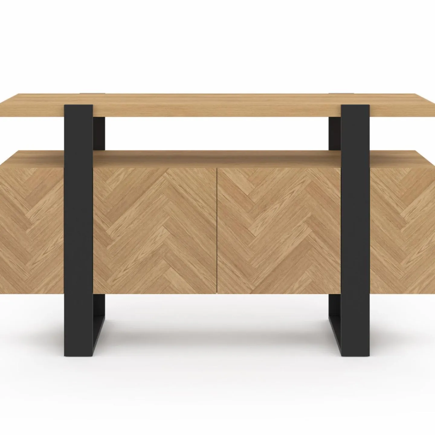 Buffet effet chevrons et noir avec 4 portes 140 cm*IDMarket Clearance