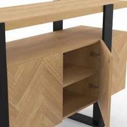 Buffet effet chevrons et noir avec 4 portes 140 cm*IDMarket Clearance
