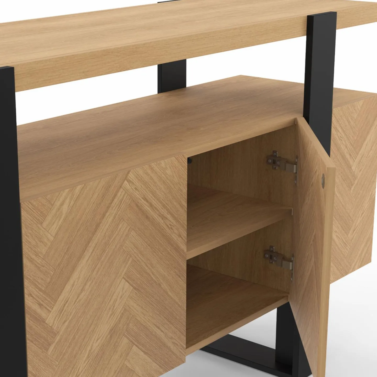 Buffet effet chevrons et noir avec 4 portes 140 cm*IDMarket Clearance