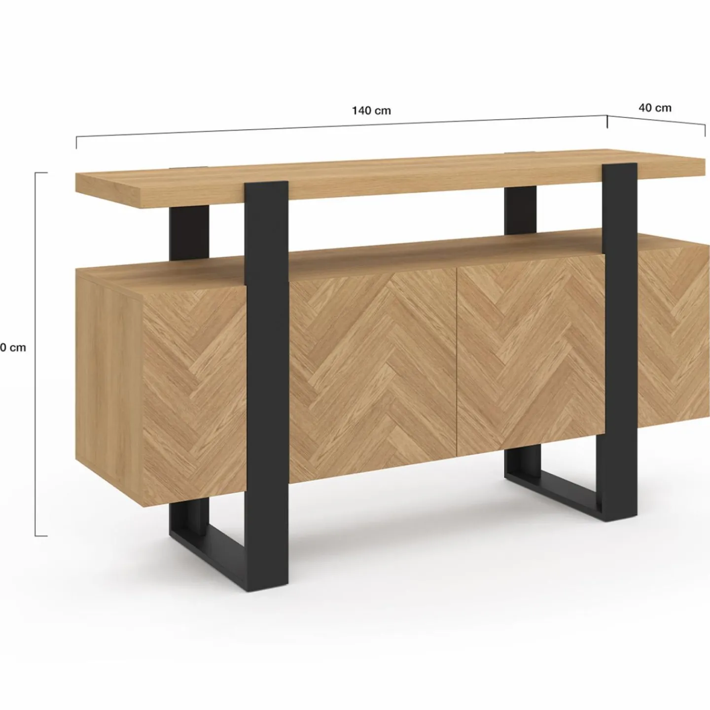 Buffet effet chevrons et noir avec 4 portes 140 cm*IDMarket Clearance