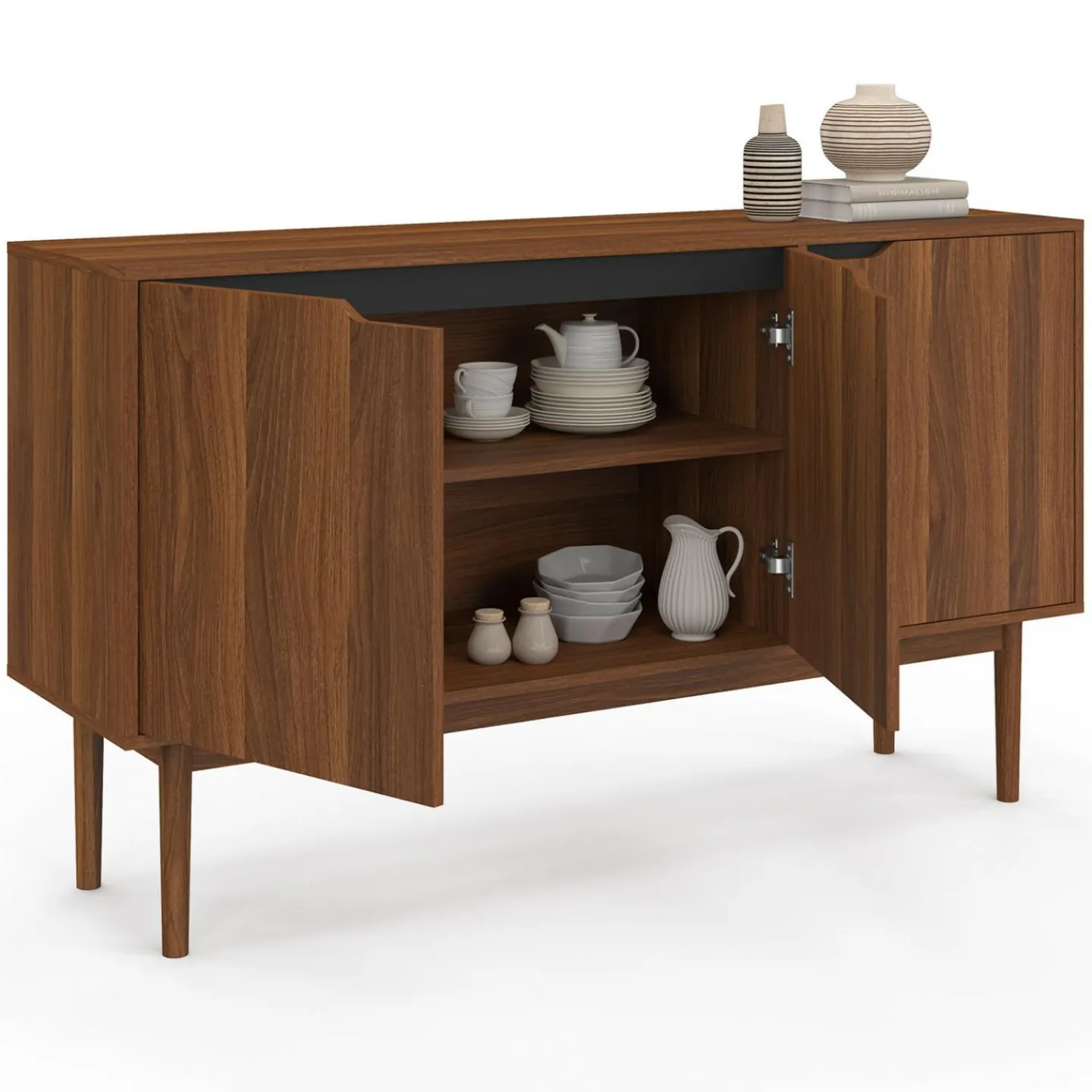 Buffet en bois 140 cm vintage avec 3 portes effet noyer*IDMarket