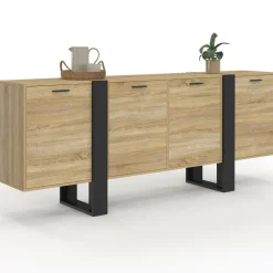 Buffet industriel 200 cm enfilade XXL bois et noir*IDMarket Hot