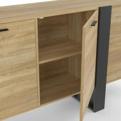Buffet industriel 200 cm enfilade XXL bois et noir*IDMarket Hot
