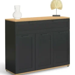 Buffet noir et bois 3 portes et 1 tiroir*IDMarket Best